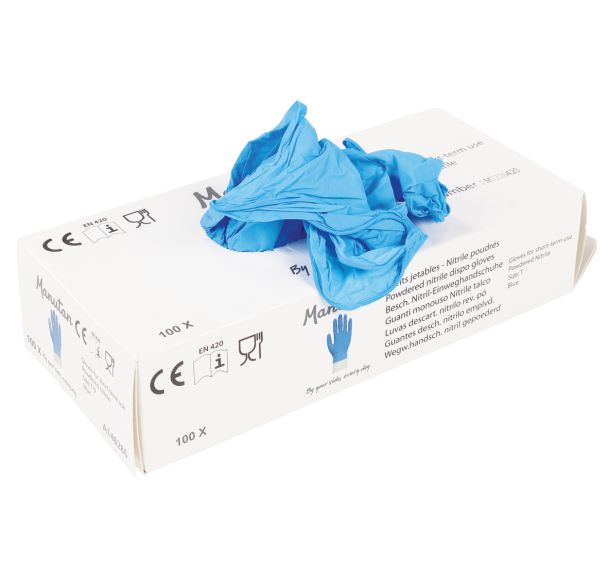 100 Gants jetables Nitrile poudrés T8 Bleu