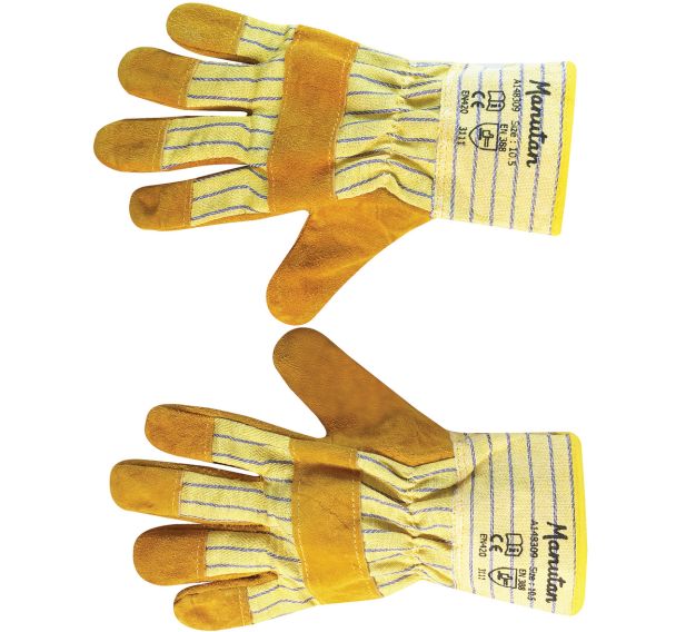 12 paires de gants docker croute et toile T10.5 Bleu/Jaune
