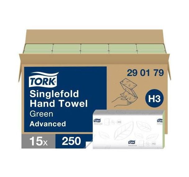 15 paquets essuie-mains vert Tork Advanced H3 - Enchevêtré Vert