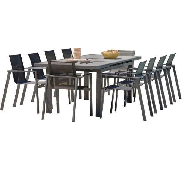 1 table jardin Venise 250x95cm+10 fauteuils Miami