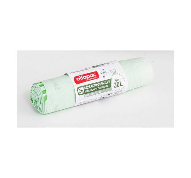 250 Sac poubelle à lien coulissant - Déchets organiques-30L-Vert