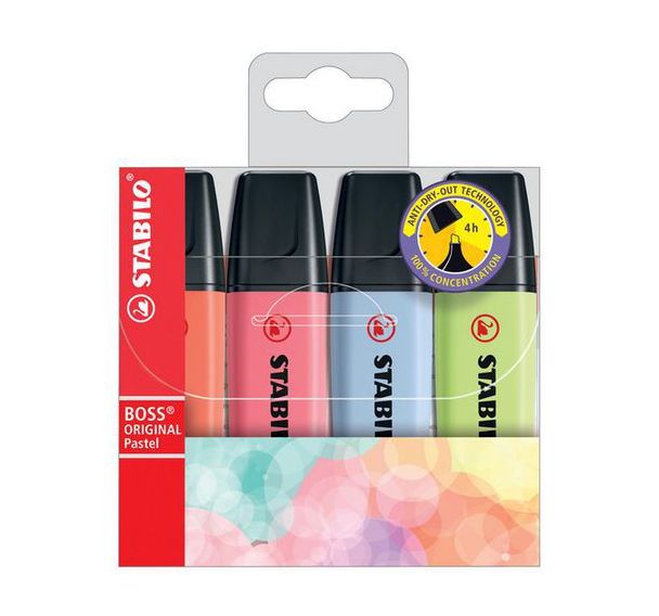 4 surligneurs Boss Original Pastel - couleurs assorties