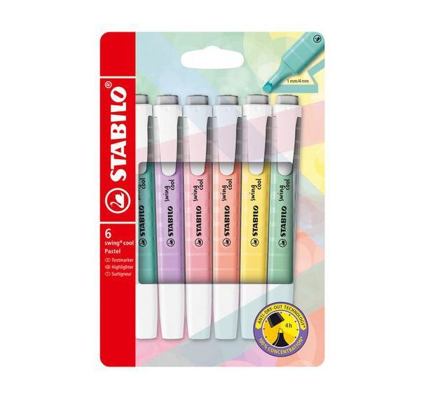 6 surligneurs swing cool couleurs assorties pastel