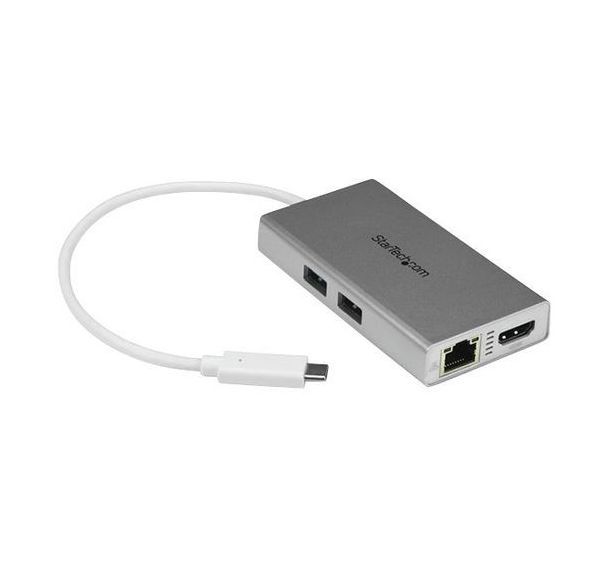 Adaptateur multiport USB-C - HDMI 4K - GbE - USB 3.0 - Argent et blanc