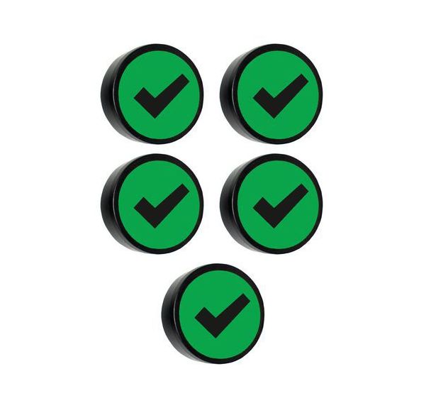 Aimant rond avec symbole ''vérifié''