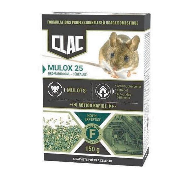 Appât céréales mulot et campagnols action rapide Mulox 25g - 6 pièces