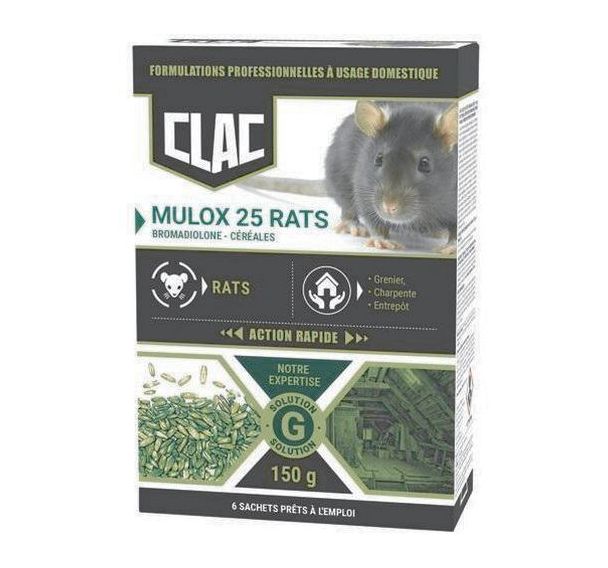 Appât céréales rats action rapide Mulox 25g - 6 pièces