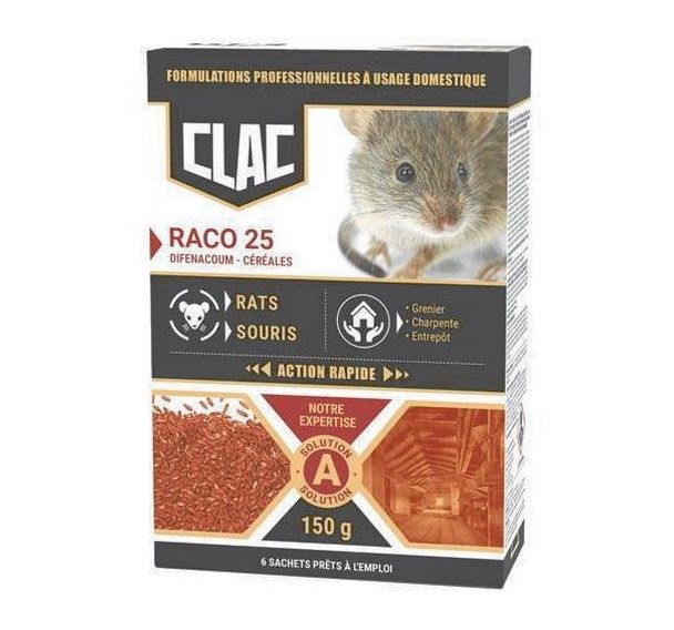 Appât céréales rats et souris action rapide Raco 25g - 6 pièces