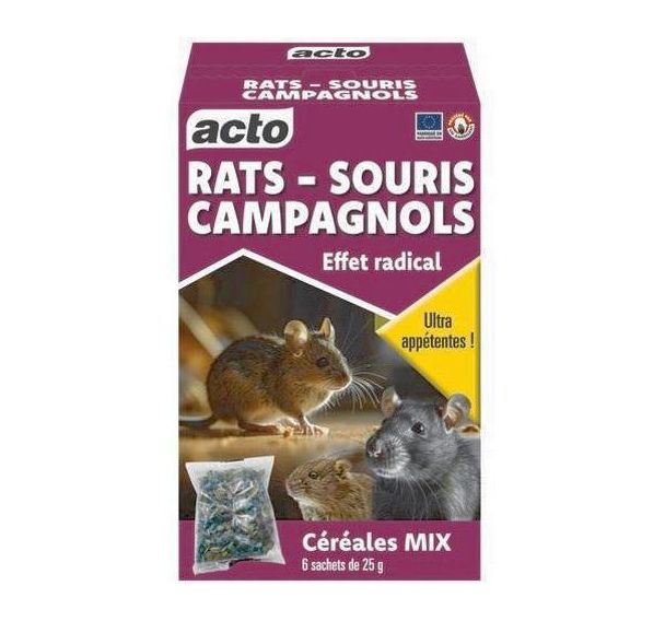 Appât céréales rats souris et campagnols mix - 25g - 6 pièces