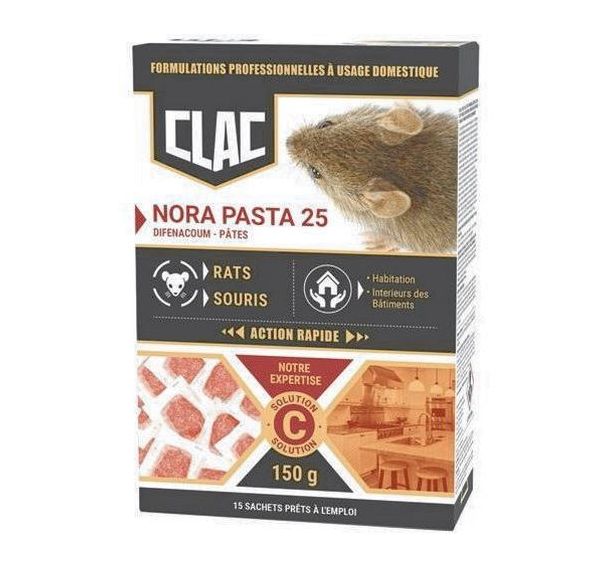 Appât pâte rats et souris action rapide Nora pasta 25g - 15 pièces