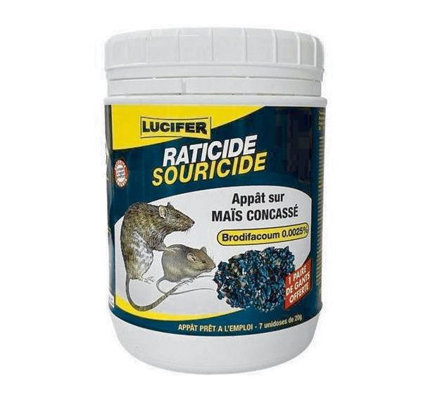 Appât sur maïs concassé rats et souris - 20g - Lucifer - 7 pièces
