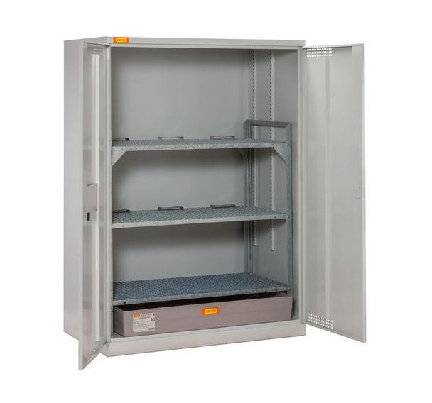 Armoire à fût 14/20 avec rayonnage et bac de rétention 150 L