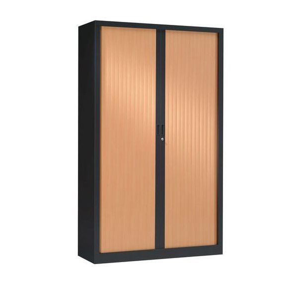 Armoire à rideaux ton bois haut 198 cm - Vinco