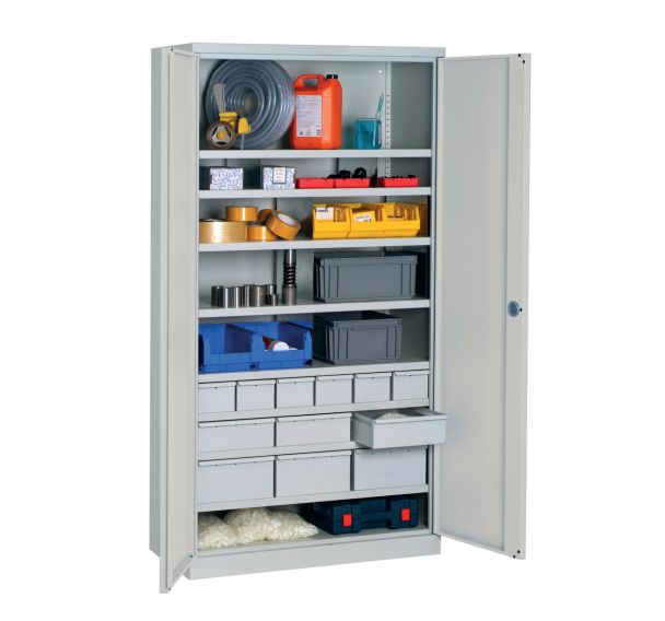 Armoire atelier 1950x1000 - Gris - 8 tablettes - 12 tiroirs