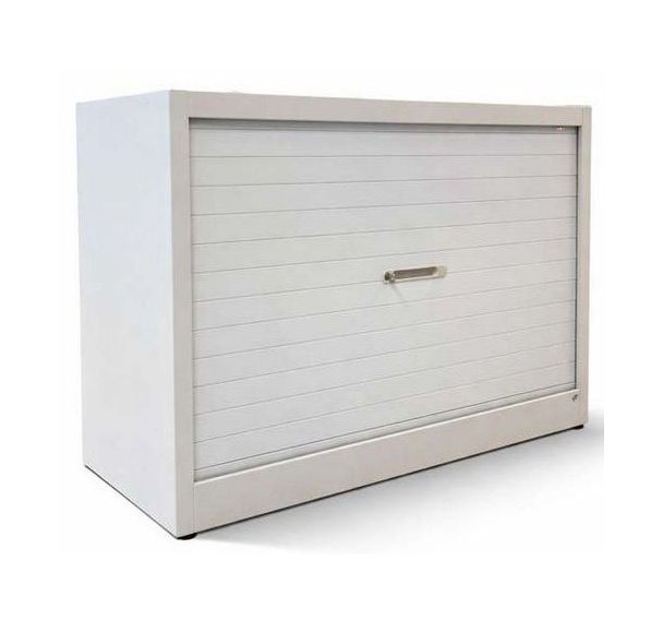 Armoire basse reconditionnée - Ouverture à rideaux - Grise