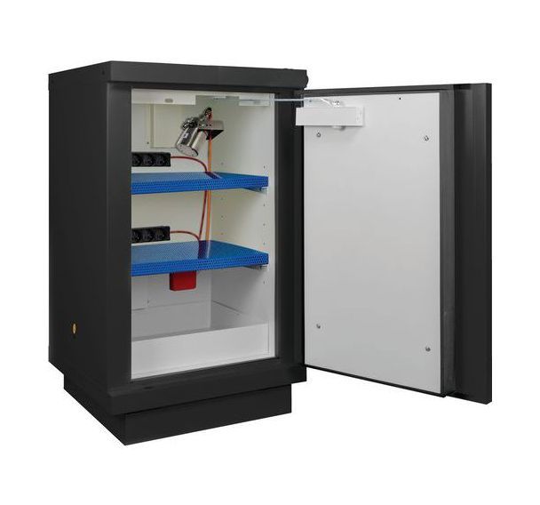 Armoire noire comptoir lithium 2 portes 2 étagères 2 rack de 8 prises