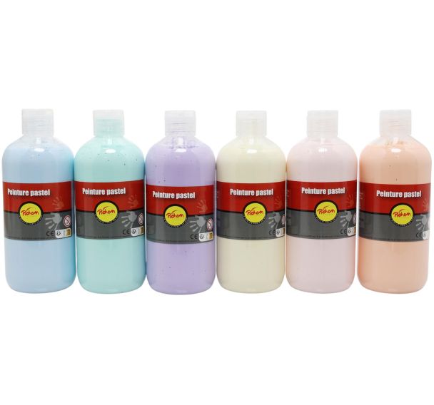 Assortiment 6 flacons 500 ml gouache pastel Pichon