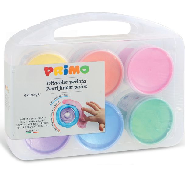 Assortiment 6 pots 100 g gouache métal couleur aux doigts Primo