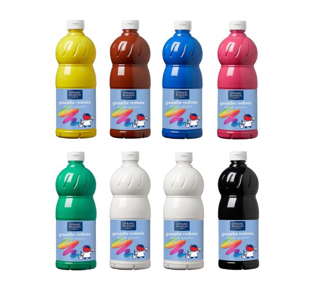 Assortiment 8 flacons 1 litre gouache lot n° 1 lefranc & bourgeois