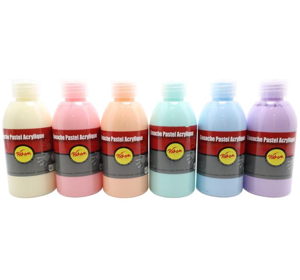 Assortiment de 6 flacons de 250 ml de gouache acrylique pastel pichon