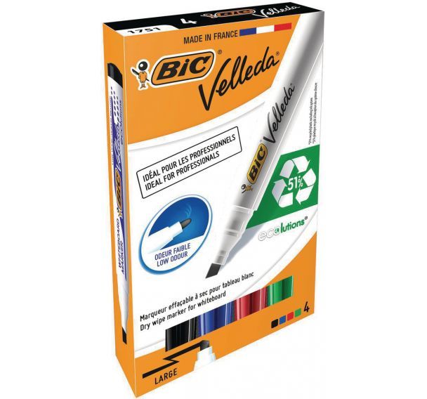 Assortiment de marqueur Velleda - Lg trait :1,9/5,7mm - 4 coloris