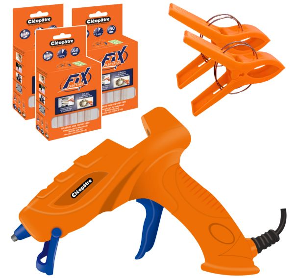 Atelier scolaire 180 bâtons de colle universelle transparente Ø 7 mm x 10 cm + 1 pistolet a colle 1661 + 2 pinces offerts