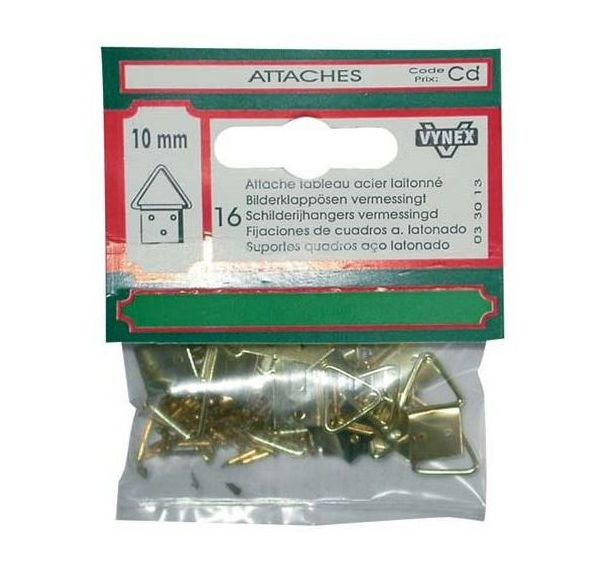 Attache tableau triangle laiton - 16mm - Lot de 8