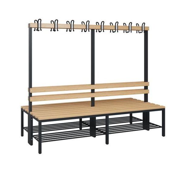 Banc bois - 8 à 16 patères - Double face - Avec grille chaussures - CP