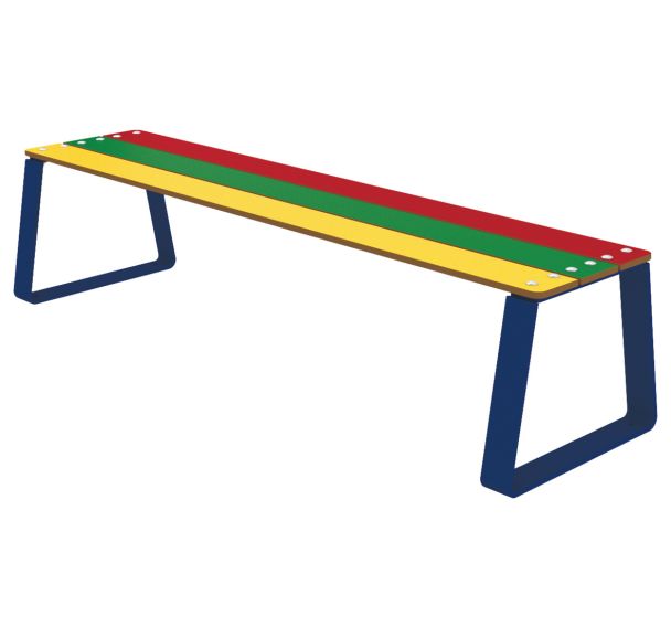 Banquette NINOU 150 cm assise lames HPL multicolore / métal bleu 5017