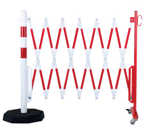 Barrière extensible sur roulettes avec poteau socle lourd - Crash stop