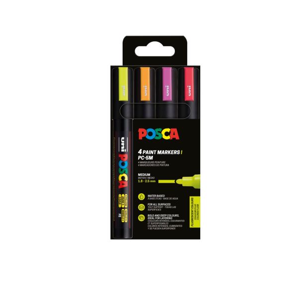 Boîte 4 marqueurs Posca fluo pointe moyenne