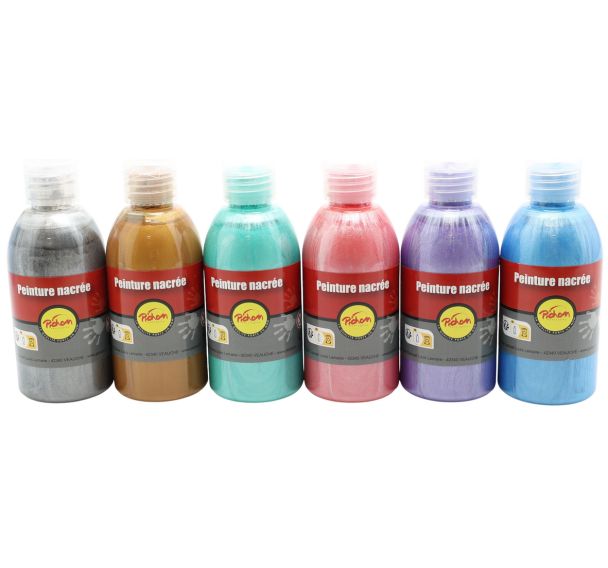 Boîte 6 flacons gouache nacrée pichon, 6 x 250 ml.
