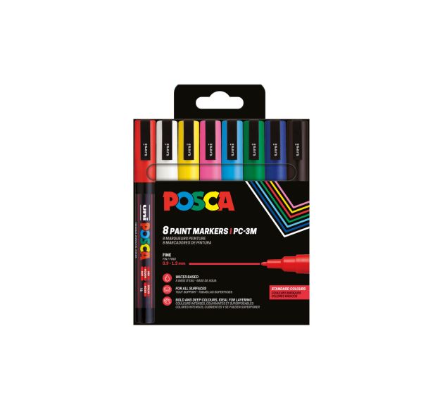 Boîte 8 marqueurs Posca assortis, pointe conique fine 1.3 mm