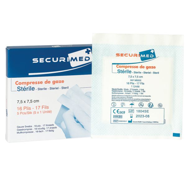 5 boîtes 5 compresses gaze stérile, 5x5cm - Securimed