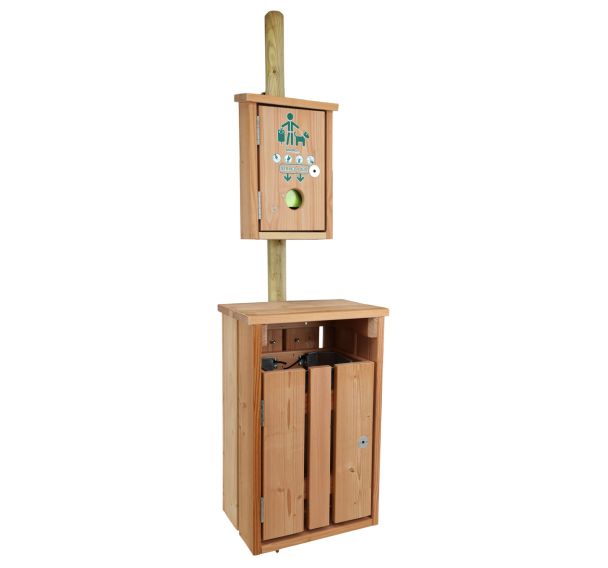 Borne Toutoubois avec distributeur sachet liasse + poubelle 35 L - bois