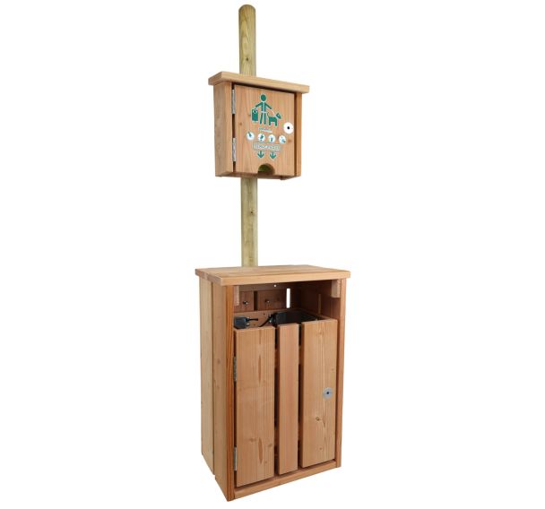 Borne Toutoubois avec distributeur sachet papier + poubelle 35L - bois