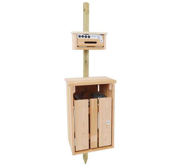 Borne Toutoubois avec distributeur sachet rouleau - poubelle 35L - bois