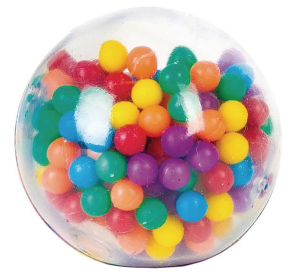 Boule caoutchouc transparent et perles