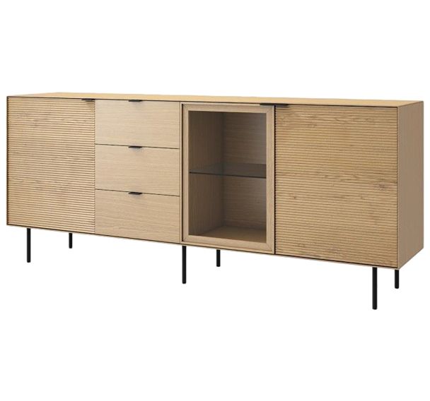 Buffet TULSA 1 pte verre 3 tiroirs et 2 portes Chêne