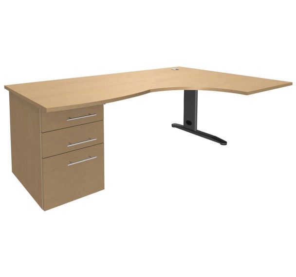 Bureau asymétrique 180cm Pied métal +caisson Quatuor - Manutan Expert