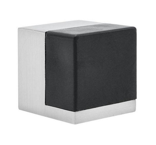 Butée cubique 40x40x40mm zamak brossé et caoutchouc noir