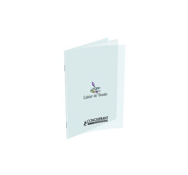 CONQUERANT Cahier Dessin Classique 24x32cm Réglure Unie Blanche 96 Pages Agrafées Couverture Polypro Incolore