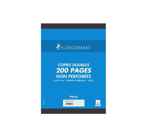 CONQUERANT Copies Doubles Non Perforées A4 Grands Carreaux Seyès 200 Pages Sous Film Blanches