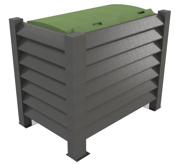 Cache conteneur en L 1 bac à 4 roues plastique recyclé - Espace Urbain