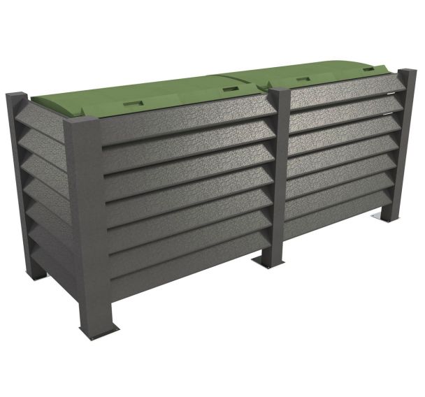 Cache conteneur en L 2 bacs à 4 roues plastique recyclé- Espace Urbain