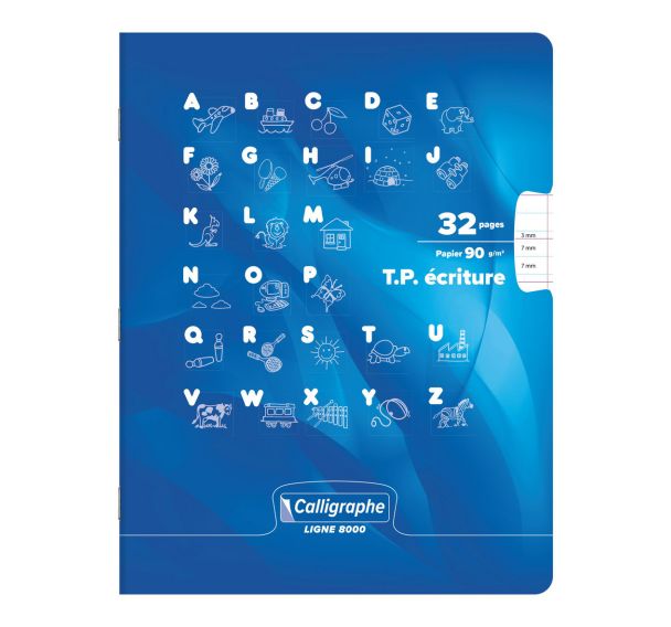 Cahier maternelle 17x22 cm 32 pages 90g 1 feuille double ligne 3mm, 1 feuille unie