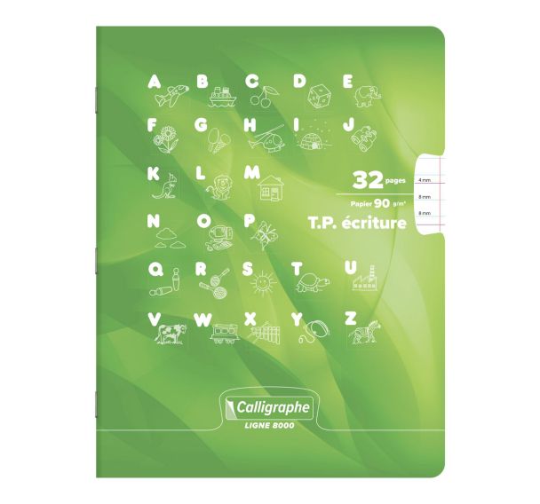 Cahier maternelle 17x22 cm 32 pages 90g 1 feuille lignée 4 mm, 1 feuille unie