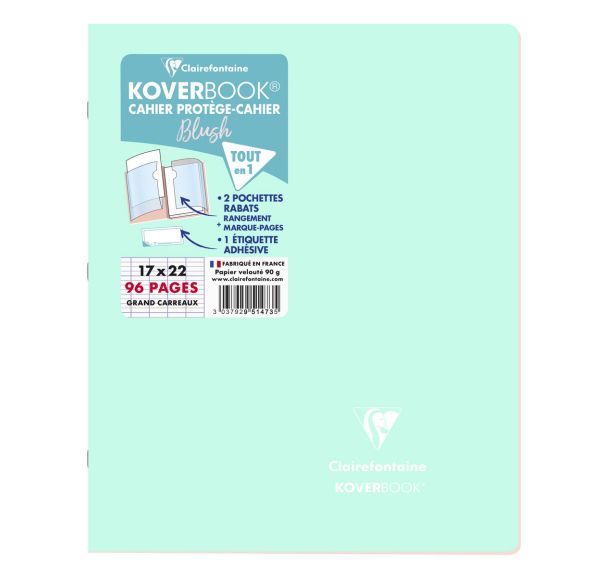 Cahier piqué Koverbook Blush Seyès 17x22cm 96p - Clairefontaine