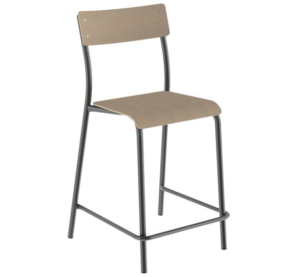Chaise bar André H60 assise dossier hêtre piètement métal - Mobidecor