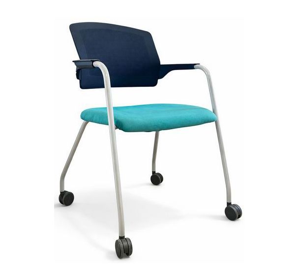 Chaise reconditionnée - Avec roulettes - Noire et Turquoise